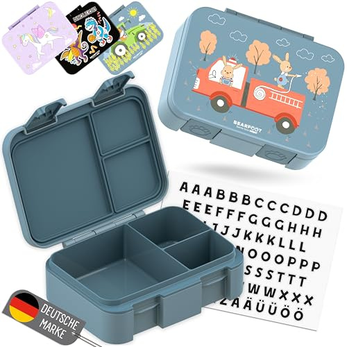 BEARFOOT Bento Box COMPACT Kinder Brotdose (Feuerwehr-blau, 650 ml) | BPA-frei, auslaufsichere Lunchbox mit Fächern, für Schule & Kindergarten, für Mädchen & Jungen, leicht & kompakt