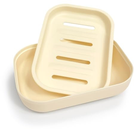 Double Layer Draining Soap Dish, Plastic Dishwashing Sponge Soap Holder for Kitchen, Bathroom, and Washstand (Khaki)