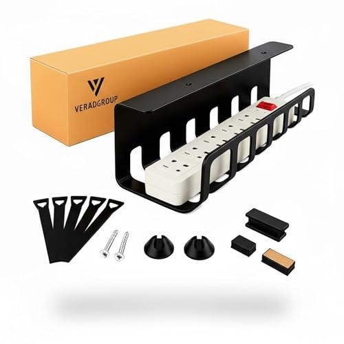 VERADGROUP® Organizador de Cables Escritorio Multifuncional x1| Bandeja Cables Escritorio y Management Inteligente | Ordena tu Escritorio en casa y Oficina fácilmente (Negro - 1 Unidad)