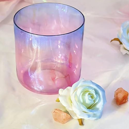 Set decuencos cantores de cristal, Cuenco con sonido degradado azul y rosa de 440Hz for meditación de Yoga, con golpeador acrílico y junta tórica gratuitos, cuenco de chakra de cuarzo de color(6 inch
