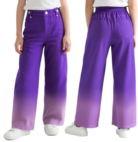 Domueay Jeans para Niñas Pierna Ancha Baggy Vaqueros para 7-14 Años | Baggy, Pantalones Holgados, Cintura Elástica, Largos, Stretch, Anchos Denim Jeans, con Bolsillos Moda Casual Infantil Pants