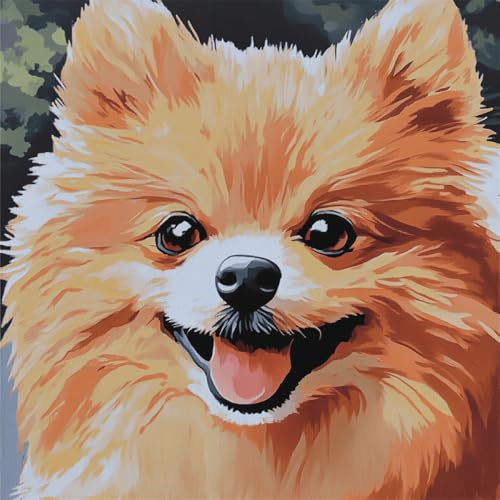 Kitquiver Hund Tier Diy Knüpfkissen Set Cartoon-Pomeranian Diy-Knüpfhäkel-Set,Heimdekoration,Bestickte Kissen-Sets,Stickset Für Anfänger 17x17in
