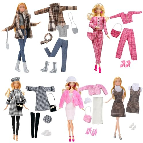17 pezzi di abbigliamento e accessori per bambole da 11,5 pollici, nuovi vestiti per bambole 5 outfit alla moda a quadri con giacca e gonna 5 paia di scarpe 4 borse 2 cappelli 1