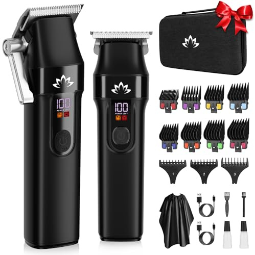 Suttik Hair Clippers for Men Cordless Hair Beard Trimmer Professional T-Blade Trimmer USB Rechargeable Hair Cutting Grooming Kit Barber Clippers Set LED Display