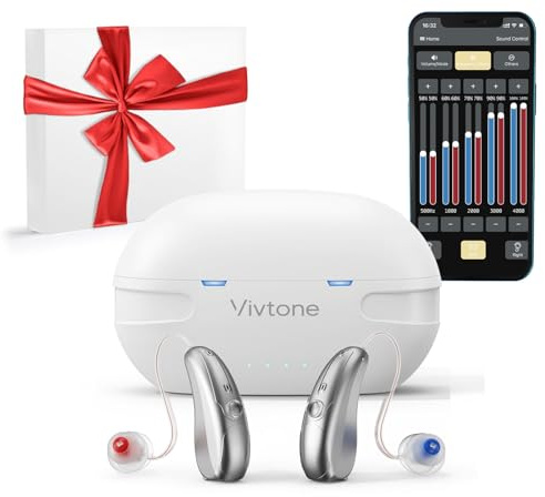 Vivtone Bluetooth Hearing Aids with Phone Call & Music Streaming, APP Control for Precise Fitting, Rechargeable OTC Hearing Aids for Seniors Adults Men Women, Xpure2.0, White Case
