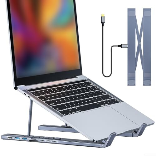 Allthingstore 8-in-1 Alluminio Laptop Docking Station Stand Con SD/TF Slot per Schede USB-C PD 100W Ricarica Rapida Altezza Regolabile Supporto per Computer