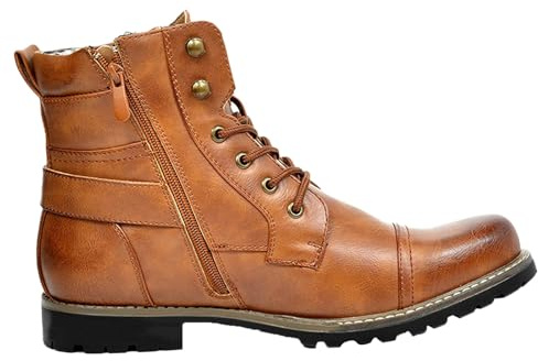 generisch Botas de moto para hombre, con cordones, clásicas, chukka, zapatos de motero, zapatos casuales, botines con cremallera lateral, botas altas de negocios, botas de estilo vintage para hombre