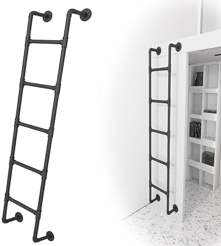 Wandmontage Hochbettleiter Zum EinhäNgen Etagenbettleiter, An Der Wand Befestigte Schwarze Metall Eisen Feuer Fluchtleiter, Brunnenleiter Für Dachboden, Dachboden, Wohnheim(100CM)