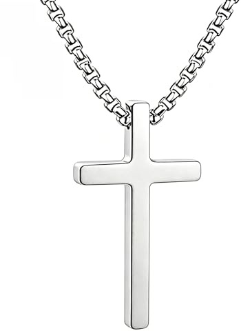 Zinvefa Kreuzkette für Herren Jungen, Edelstahl Kreuzkette Silber Gold Schwarz Kreuz Halskette, Kette mit 60cm