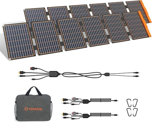 Flexsolar - 2 pannelli solari da 60 W, portatile, pieghevole | IP67, impermeabile, adatto per piccoli generatori, telefoni, banche di energia mobile