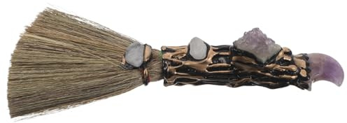 SEWACC Ornamento Scopa Portatile in Cristallo Naturale Viola Spazzola a Mano Decorativa per Pulizia Scrivania Accessorio Mistico per Costumi di Halloween e Arredamento Interno