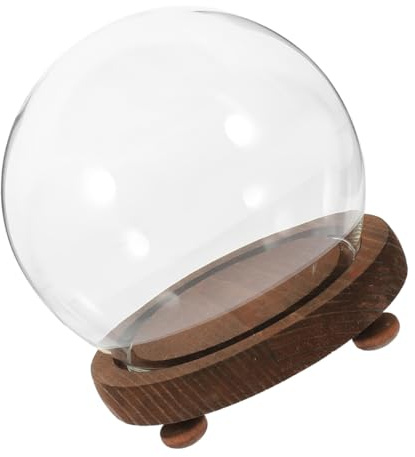 Homoyoyo Dôme en Verre Sphérique Transparent avec Socle en Bois, Cloche à Fleurs Décorative Anti-poussière pour Terrarium Micro-Paysage, Accessoire Jardinage Créatif pour Maison et Présent