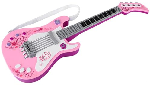 Dioche für von 4–6 Jahren. Multifunktionales Bassgitarrenspielzeug für , Rosafarbenes Instrument, Geeignet für ab 3 Jahren, 4 Spielmodi (Rosa)