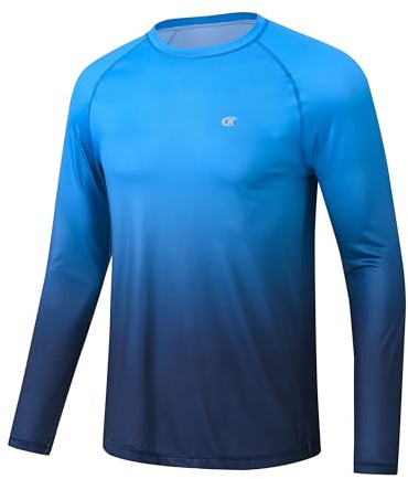 Huayuzh Rashguard UV-skjorta herr långärmad tröja simning t-shirt snabbtorkande andas surfing fiske vandring topp, 14-djupblå, 3XL