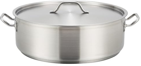 Winco Commercial-Grade Stainless Steel Brazier with Lid, 15 Quart