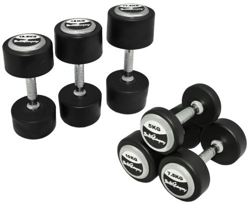 Deluxe gummierte Studio Hanteln schwarz/Bad Company Rundhanteln inkl. Chrom-Applikationen - 2 x 22,5 Kg Deluxe Hanteln