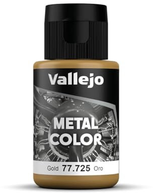 Vallejo Metal Color Acrylic Paint, Realistic Gold Finish, 32 ml for Airbrush, Ideal for Model Making and Miniatures