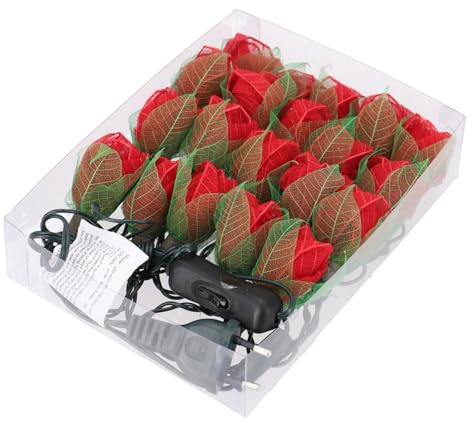 GURU SHOP Blüten LED Lichterkette - 20 Stk Rose Dunkelrot, 6x6x350 cm