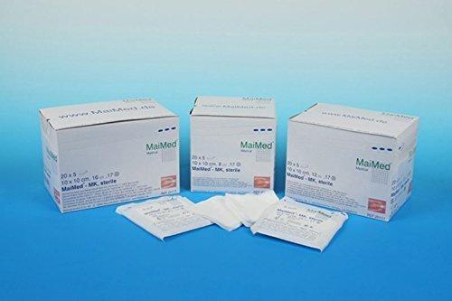 Sterile Kompressen 10x20 cm – 50 Stück Mullkompressen 12-lagig, fusselfrei – Mulltupfer steril & Wundauflagen nicht haftend für Verband & Pflege