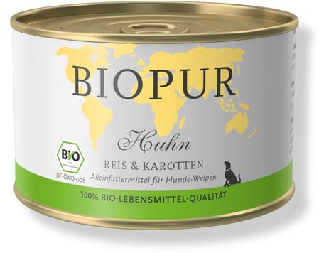 Bio Hundefutter Huhn, Reis & Karotten für Hunde-Welpen 12x400g Premium Nassfutter