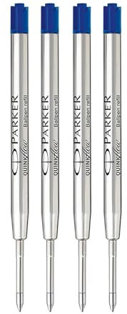 Parker Metal Ballpoint Pen Refills | Medium Point 0.7mm | Blue QUINKflow Ink | Pack of 4