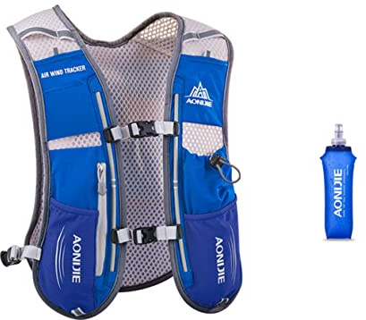 AONIJIE 5L Ensemble Veste Sac à Dos Multifonctions pour Sports d'extérieur Cyclisme, Course, Escalade, Randonnée, avec Bouteille d'eau de 1* 500ML (Bleu)