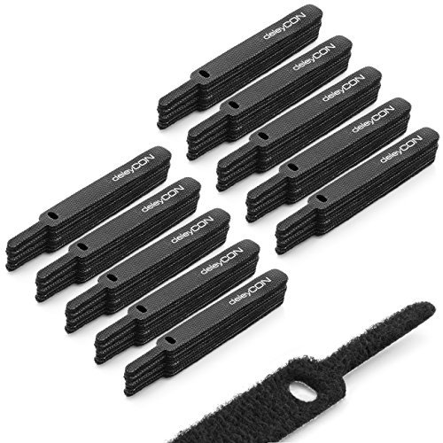 deleyCON 100x Klett Kabelbinder 11,5cm Klettband 12mm Breit Kabelmanagement Kabelorganizer Klettkabelbinder Klettverschluss Schwarz