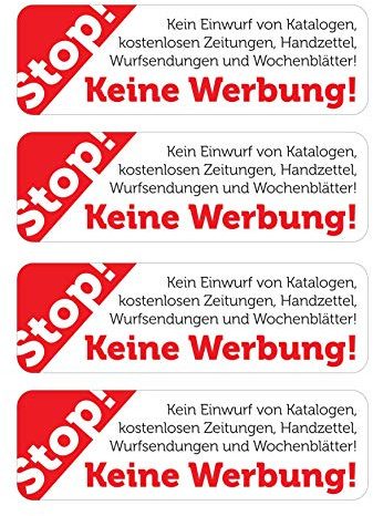 immi 4 St. Extra große Keine Werbung Aufkleber, Stop Briefkastenwerbung