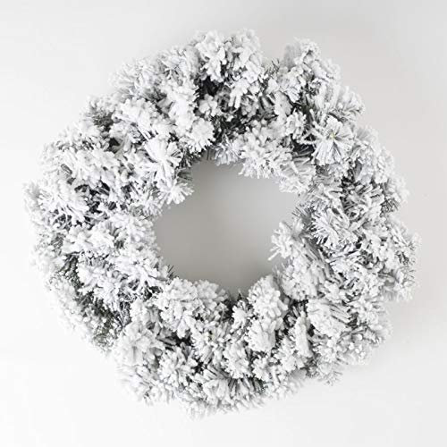 Ghirlanda Natalizia Innevata Bianca per Porta con Fiocchi di Neve dietroporta da Ø 50 cm con 90 Punte Decorazioni Natalizie addobbi per la casa Decorazione di Natale Corona Verde tonda fuori porta