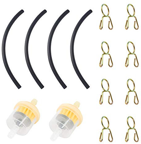 Iyowei 2 Pezzi Filtri Carburante in Linea per Moto, 4 Tubi Carburante in Gomma e 8 Fermagli di Tubi Flessibili Filtrazione della Benzina per Moto/Generatore/ATV/Scooter/Kart/Tagliaerba