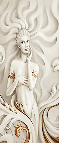 A.Monamour Türtapete Selbstklebend Türfolie Türposter 3D Geprägte Frau Weiße Figur Skulptur Malerei Art Vinyl Folie Türdeko Tapete Wandbild Türaufkleber Türtattoo 85 x 200 cm
