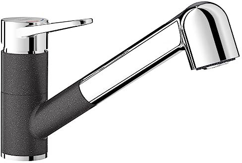 BLANCO WEGA-S II | Küchenarmatur in anthrazit/chrom | Hochdruck | Mit herausziehbarem Schlauch | Rückflussverhinderer | Keramik Kartusche | Wasserqualität & wassersparend | [4,8x25,2x18,5 cm]