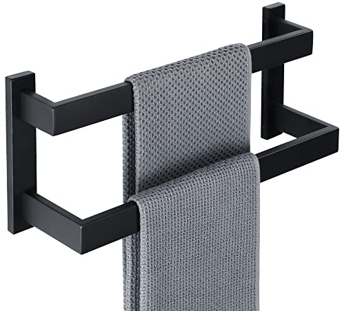 SAYAYO Handtuchhalter Schwarz 40cm Doppelt Handtuchstange Edelstahl | Multilayer Gästehandtuchhalter Wandmontage Badetuchhalter für Badezimmer und Küche
