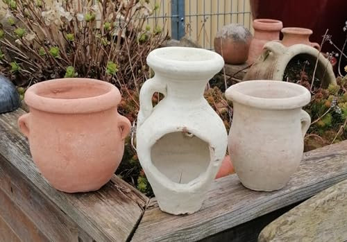 Generisch B-Ware !!! 3er Set Kleine rustikale Amphoren mit Henkel ca. 20 + 15 + 13 cm hoch aus Terracotta mit kleinen Fehlern