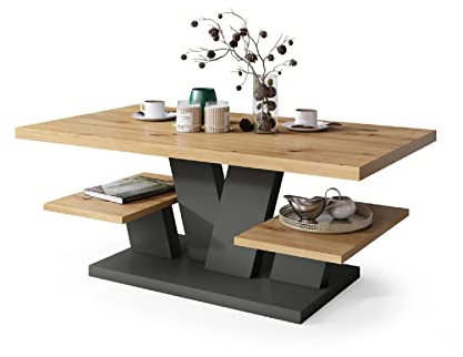All4All Couchtisch Valerio - Wohnzimmertisch - Kaffeetisch – Tisch mit Ablagen - Esszimmertisch - Coffee Table - 110x60cm - 05 - Artisan Eiche + Antracyt