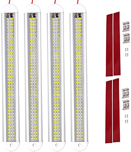 Intckwan Barre Led 12v - 4 Pcs Lampe Voiture Intérieur 120 Led avec Switch - Plafonnier Camping Car, Réglette pour Camion, Bus, Caravane, Bateau, Cuisine