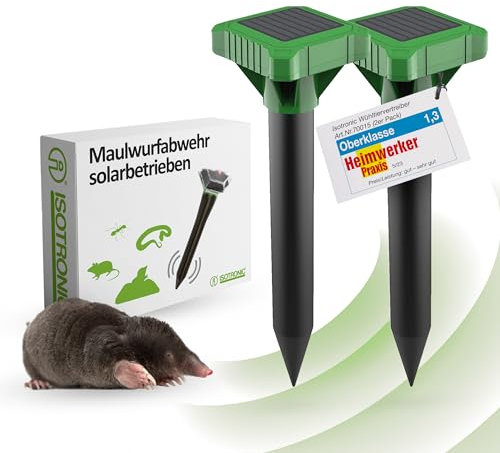 ISOTRONIC Maulwurfvertreiber Solar 2er Set | Maulwurfschreck für den Garten | Maulwurfabwehr, Wühlmausvertreiber, Wühlmausschreck