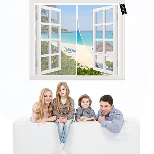 Insektenschutz Rollo FüR Fenster 170x175cm Weiß Insektenschutz Fenster Fliegengitter Fenster Moskitonetz mit Klettband Kinderleichte Klebemontage Ohne Bohren für Fenster