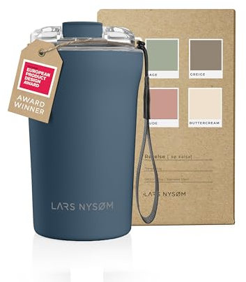 LARS NYSØM Thermo Kaffeebecher to go mit Trageschlaufe & Tritan Deckel | Travel Mug 0,38 Liter mit Isolierung | Auslaufsicherer Edelstahl Thermobecher für Café & Tee (Stone Blue, 380ml)