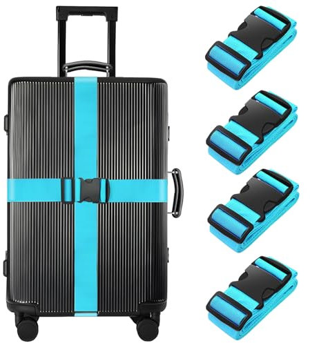 BILIONE 4 Pcs Luggage Straps for Suitcases Strap Suitcase Belts，Heavy duty Luggage Straps，Adjustable,Premium Accessory for Travel Bag Closure (Blue)