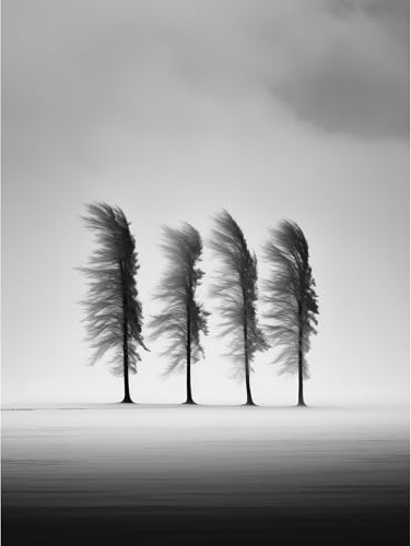 Artery8 Still Holding Strong Black and White Winter Landscape Photograph Wind Blowing on a Row of Cypress Hills Large Wall Art Poster Print Thick Paper 18X24 Inch