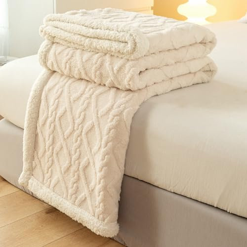 QOFLY Coperta in pile di flanella, 150 x 200 cm, tinta unita, coperta in microfibra, XL, colore: beige