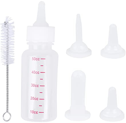Angoily 6pcs Pet Nursing Bottles Set 50ml Milk Feeders and Cleaning Brush, White Silicone Pet Feeding Bottles for Puppies and Kittens Newborn Feeding
