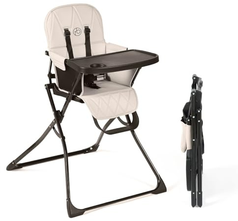 Ickle Bubba Flip Magic Fold Highchair (Pearl Grey) – Suitable from Sitting Up to 15kg, 5-Point Safety Harness, Removable Tray, Quick One-Hand Fold, Compact Slimline Design for Easy Storage
