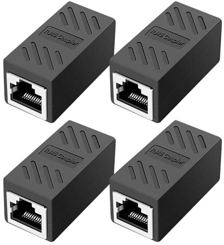JUGNAW Accoppiatore RJ45 Cat 7, Set da 4 - Prolunga Ethernet, Connettore RJ45 LAN Femmina-Femmina, 10 Gigabit, Compatibile con Cat6, Cat5e, Cat5, WiFi Extender collegamento (Nero)