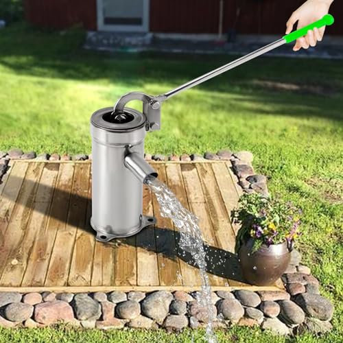 Pompa dell'acqua in acciaio inox, Pompa manuale (non elettropompa) per acque sotterranee fino a 8 m di profondità, parchi, stagni, argento