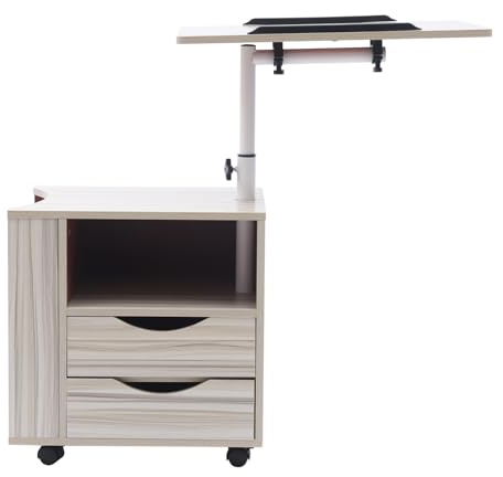 DaiJiubu funktionellt vridbart nattduksbord justerbara hjul mobil funktionell justerbar med lådor hjul och öppen hylla brickbord justerbar soffa säng sidobord bärbar