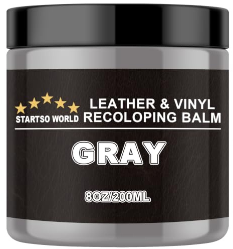STARTSO WORLD Leder Repair Kit Grau, Lederfarbe, Leder Farbrestaurator für Sofas, Leder Couch Farbe,Reparatur, Wiederherstellung und Erneuerung alt, Verblasstes Leder 200ml