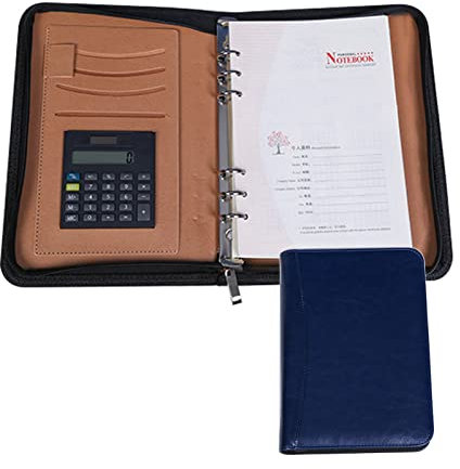 Schreibmappe A5 Dokumentenmappe Aktenmappe Leder Konferenzmappe Ringbuchmappe Businessmappe Mit Reißverschluss Für Damen Herren(Blue)