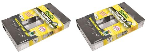 Flortis Trappola multicattura per topi/insetti. 2 pack con contenitore in lamiera zincata. No veleno. Ideale per topi, scorpioni. A norma H.A.C.C.P. Trap. Trappola per topi vivi. Uso interno/esterno.